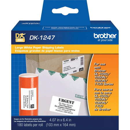 Brother Shipping Label: White Paper Die-cut - 4 1/16’’ x 6 2/5’’ - 180/Roll - Label Maker Supplies