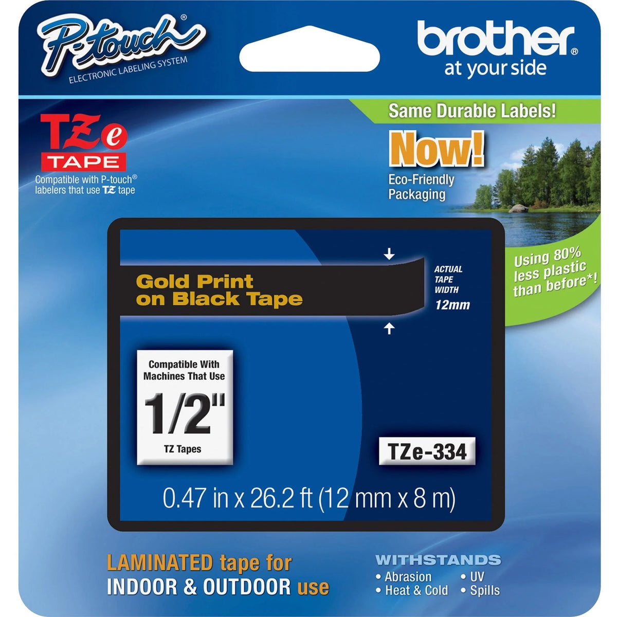 Brother TZe 1/2’’ Black Laminated Tape Cartridge - Water Grease Grime & Temperature Resistant - Label Maker Supplies