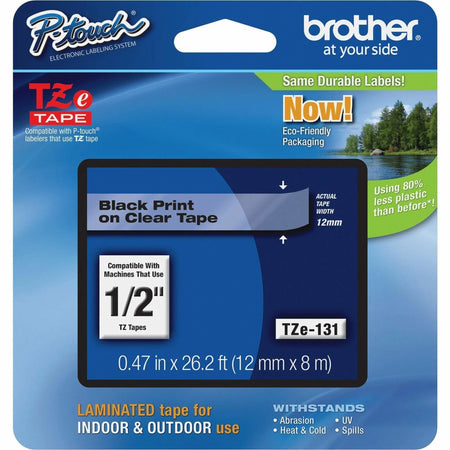 Brother TZe 1/2’’ Laminated Tape Cartridge - Water Grease Grime & Temperature Resistant - Label Maker Supplies