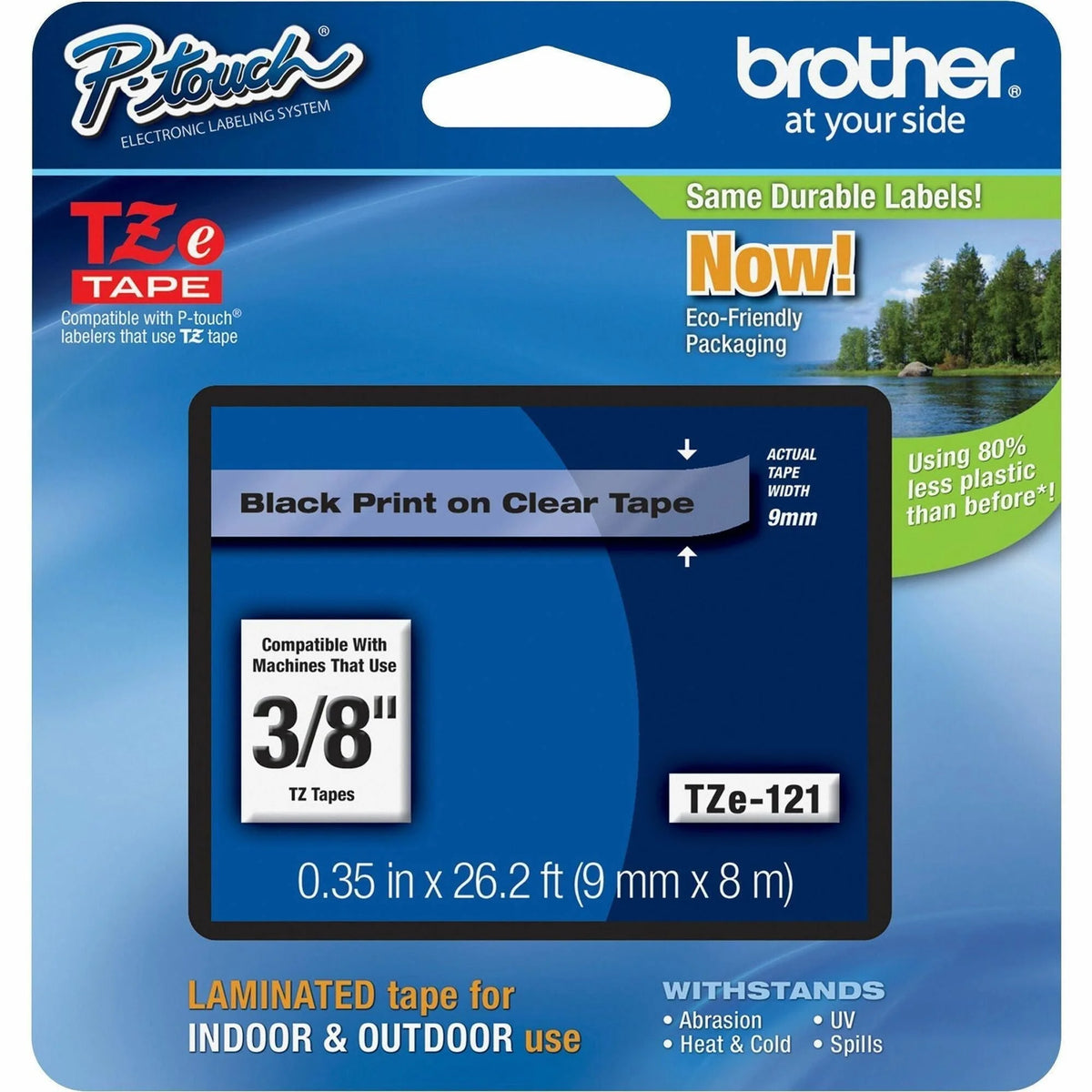 Brother TZe Clear Laminated Tape Cartridge - 3/8’’ Width - Water Grease & Grime Resistant - Label Maker Supplies