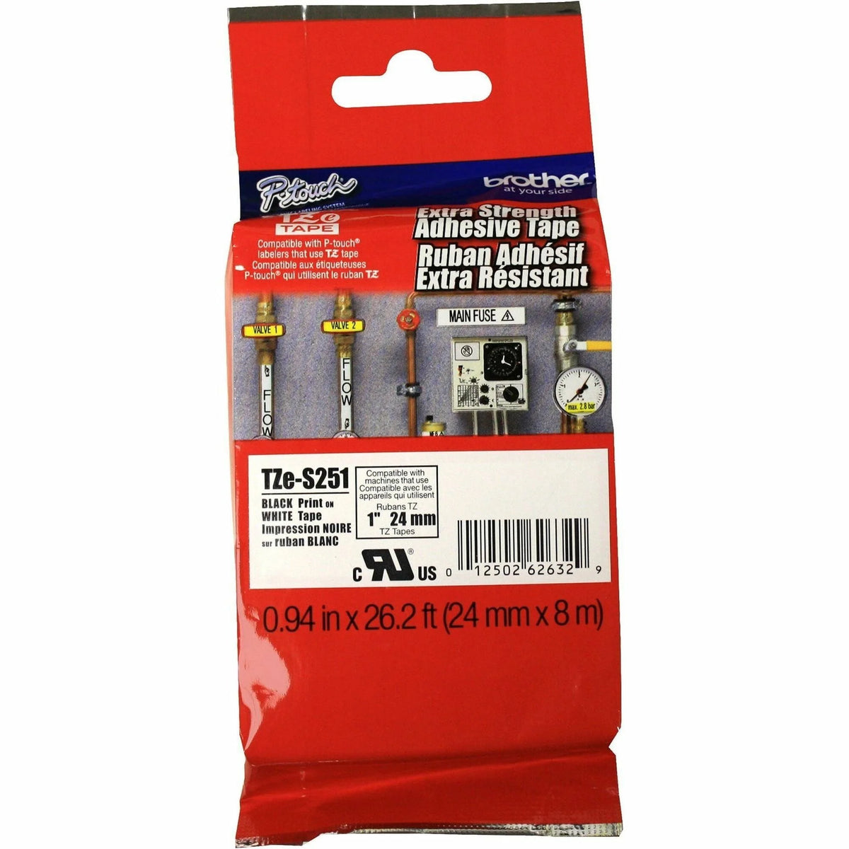 Brother TZe Extra-Strength Adhesive Tape - 1’’ Width - White Polyethylene - 1 Each - Label Maker Supplies