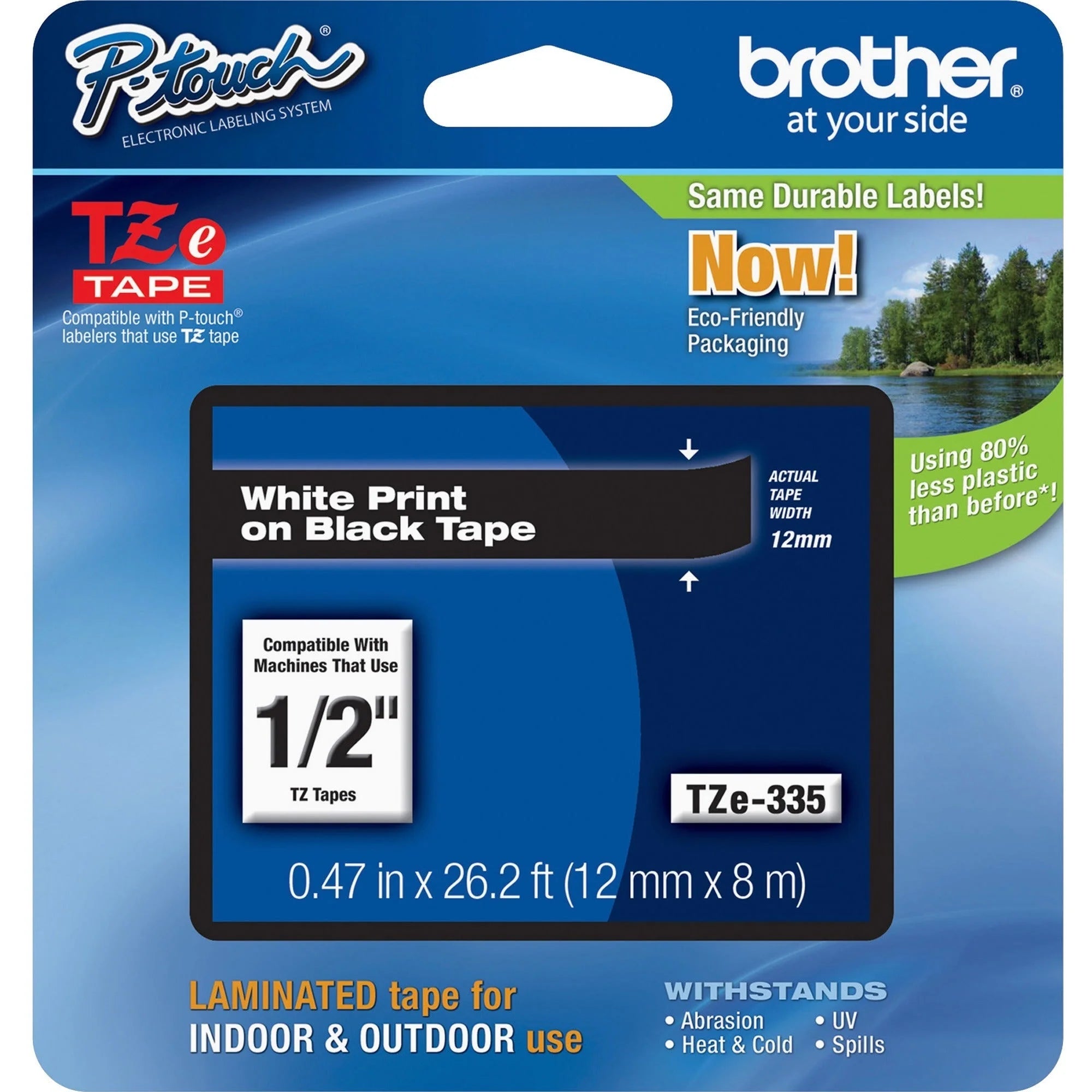 Brother TZe Laminated Tape Cartridge - 15/32’’ Width - Black - Water Grease Grime & Temperature Resistant - Label Maker