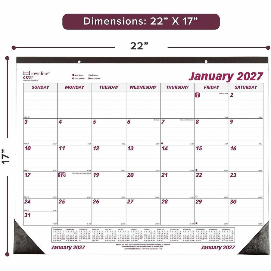 Brownline Professional Monthly Desk/Wall Calendar - Alternate-Image1