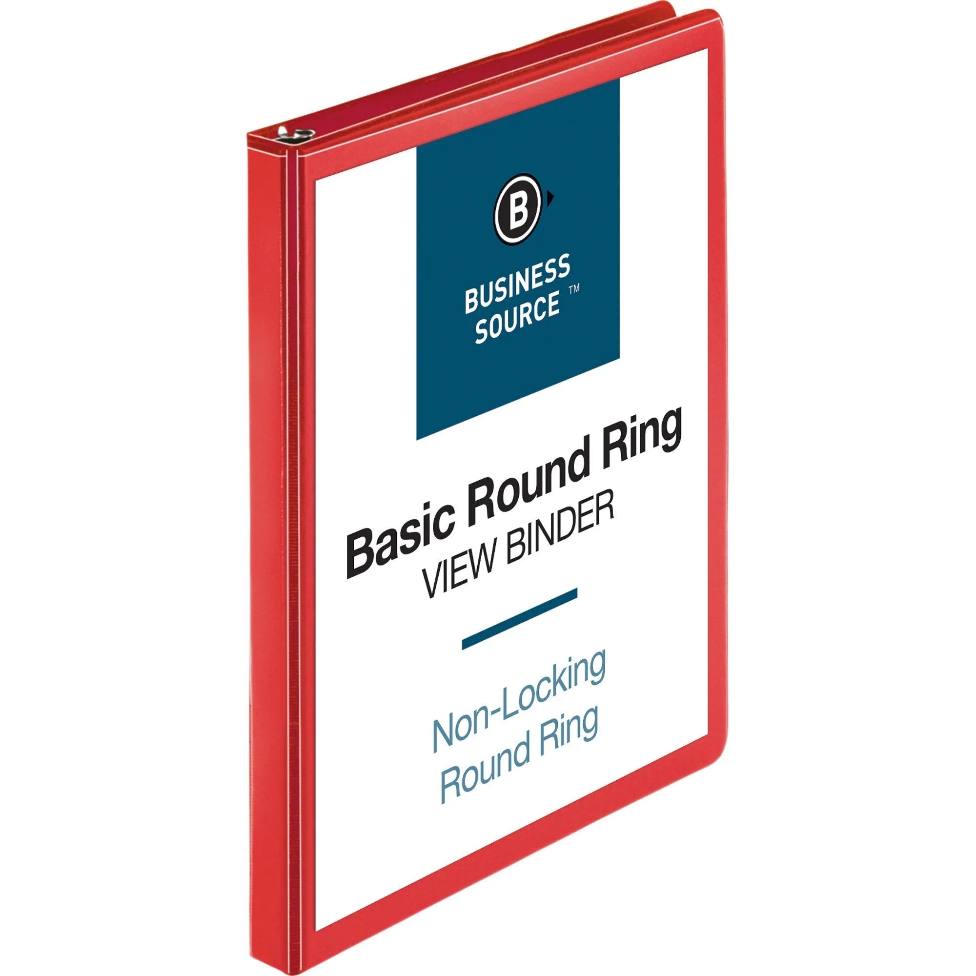 Business Source 1/2’’ Round Ring Binder - Red Clear Overlay - 2 Internal Pockets - Presentation / View Binders