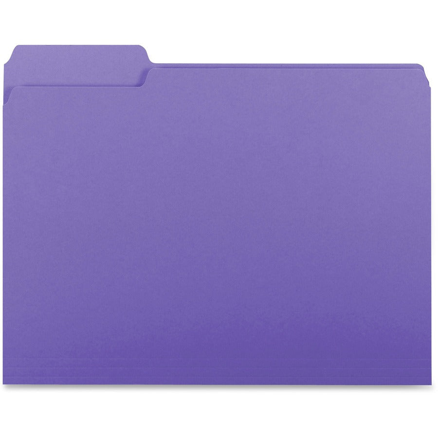 Business Source 1/3 Tab Cut Letter Recycled File Folders - Purple - 100/Box - Top
