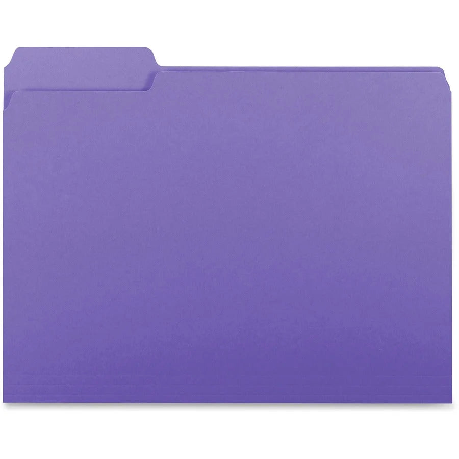 Business Source 1/3 Tab Cut Letter Recycled File Folders - Purple - 100/Box - Top