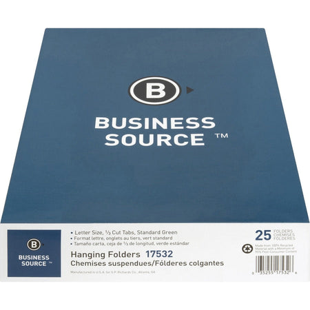 Business Source 1/3 Tab Cut Letter Recycled Hanging Folder - Top