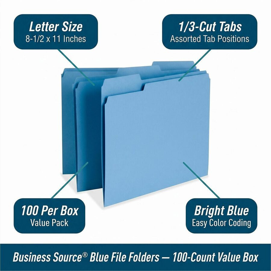 Business Source 1/3 Tab Cut Letter Recycled Top Tab File Folder - Alternate-Image1