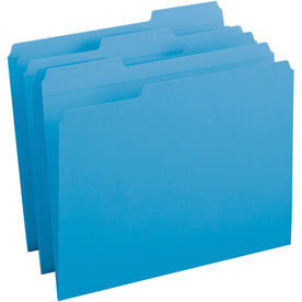 Business Source 1/3 Tab Cut Recycled Top File Folder - Blue - 10% - 100 / Box - Folders