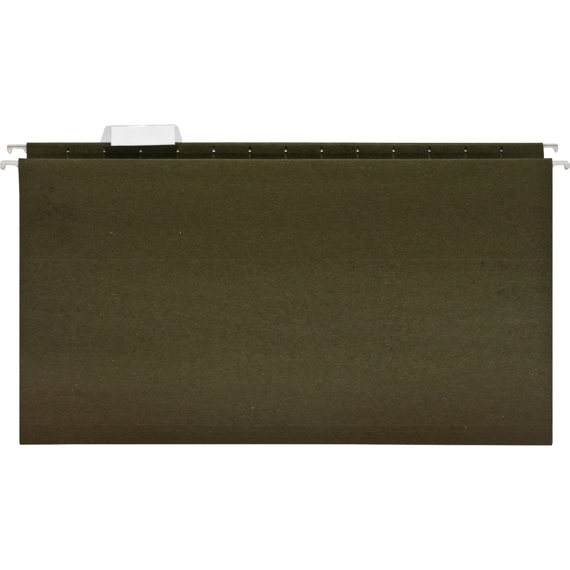 Business Source 1/5 Tab Cut Legal Recycled Hanging Folder - 8 1/2’’ x 14’’ - 11 pt. - Poly - Green - 100% - 25 / Box