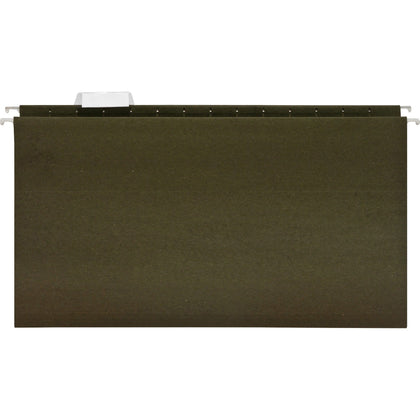 Business Source 1/5 Tab Cut Legal Recycled Hanging Folder - 8 1/2’’ x 14’’ - 11 pt. - Poly - Green - 100% - 25 / Box