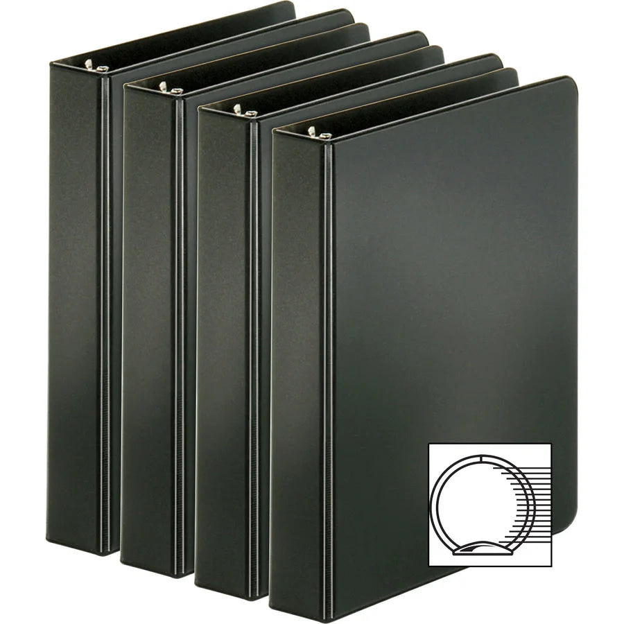 Business Source 1’’ Round Ring Binders - 240 Sheet Capacity - Black - Sturdy Design - 4 Pack