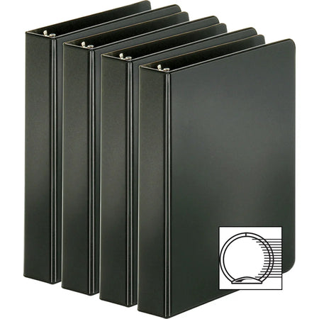Business Source 1’’ Round Ring Binders - 240 Sheet Capacity - Black - Sturdy Design - 4 Pack