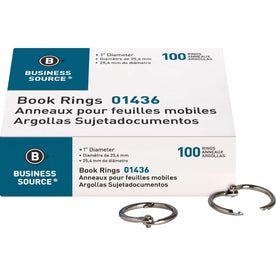 Business Source 1’’ Standard Book Rings - Silver Nickel Plated - 100/Box - Binder / Bulldog Clips