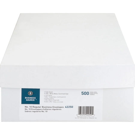 Business Source #10 Commercial Envelopes - 24 lb - White - 500/Box