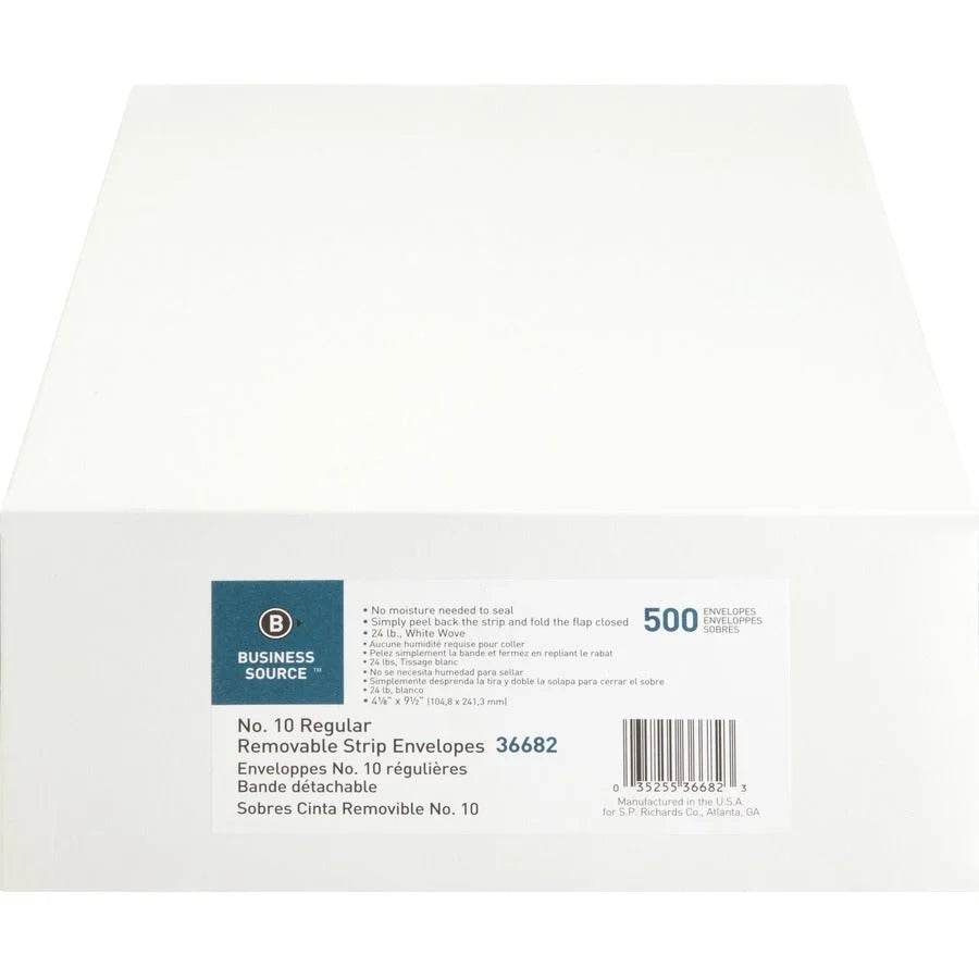 Business Source #10 Envelopes - Peel & Seal - White Wove - 500/Box