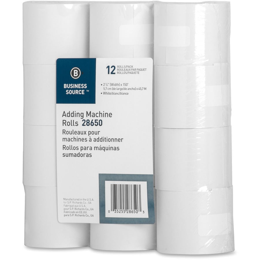 Business Source 150’ Adding Machine Rolls - 2 1/4’’ x 150 ft - Sustainable Forestry Initiative (SFI) - Lint-free