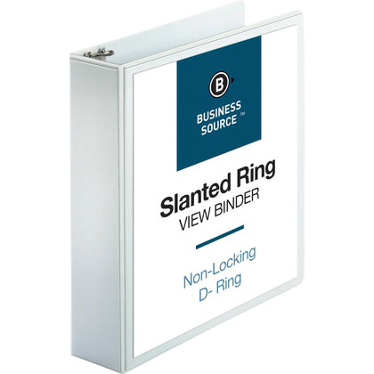 Business Source 2’’ White View Binder - D-Ring - Letter Size - Polypropylene - Clear Overlay - Presentation / Binders