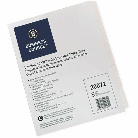 Business Source 3-Ring 5-Tab Erasable Tab Indexes - Right