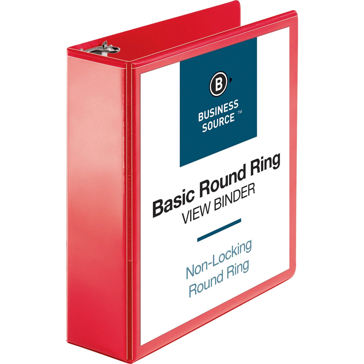 Business Source 3’’ Round Ring Binder - Red Clear Overlay - Internal Pockets - 1 Each - Presentation / View Binders