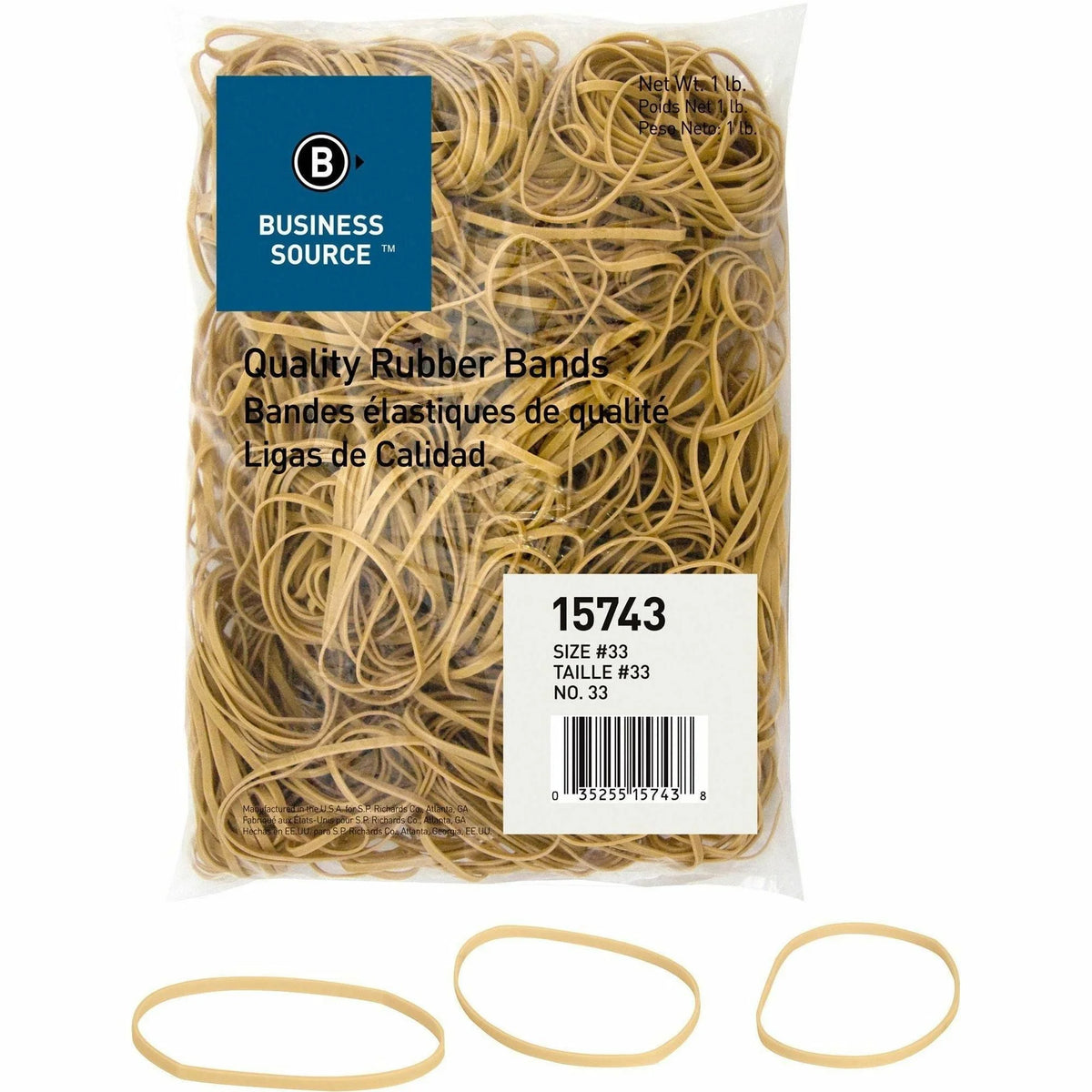 Business Source #33 Rubber Bands - Sustainable Crepe - 3.5’’ Length x 0.1’’ Width - 600 / Pack - Plastic/Rubber