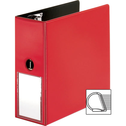 Business Source 5’’ D-Ring Binder - 1050 Sheet Capacity - Red Transparent - Ring Binders