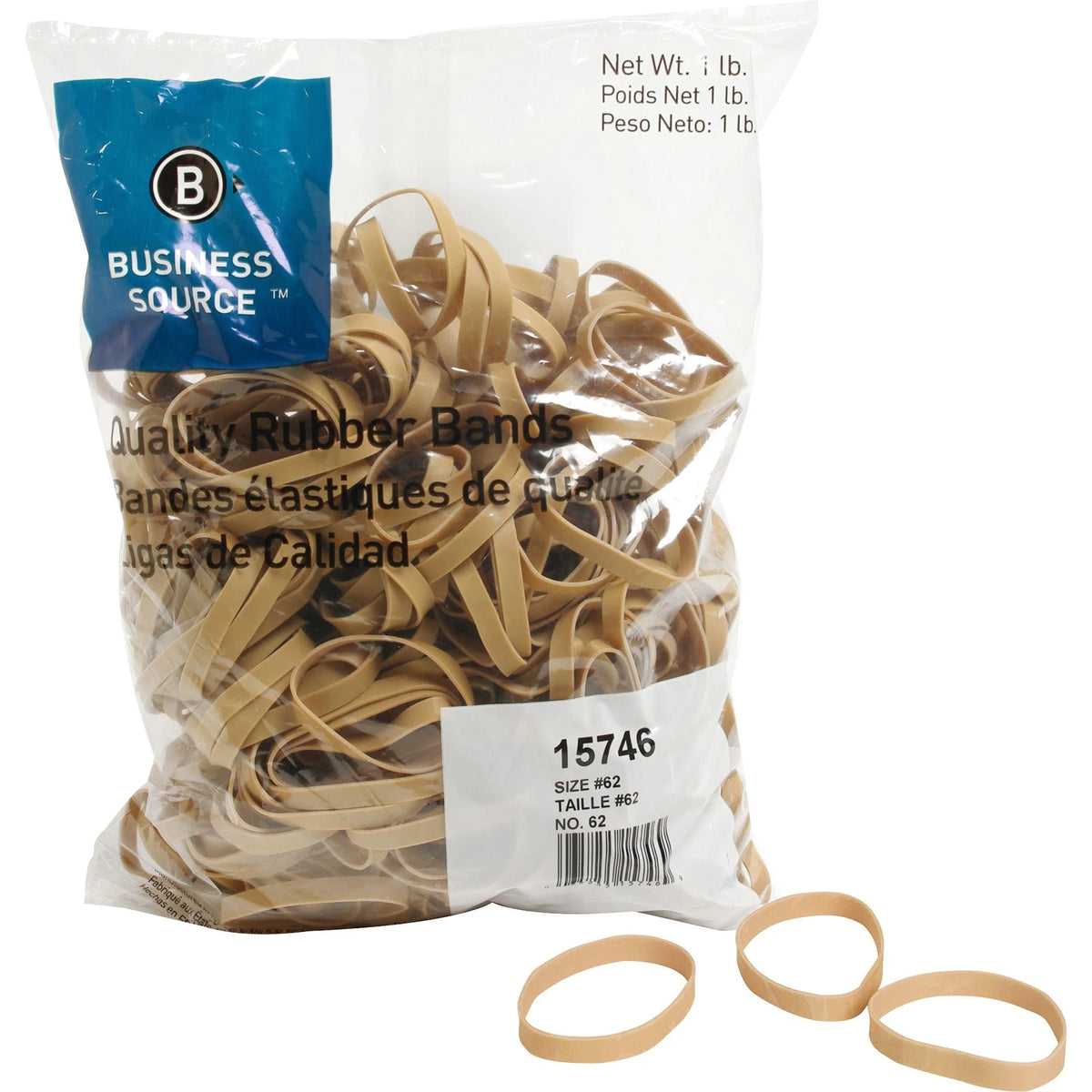 Business Source #62 Rubber Bands: Sustainable Crepe 2.5’’ x 0.3’’ - 450/Pack - Plastic/Rubber Bands