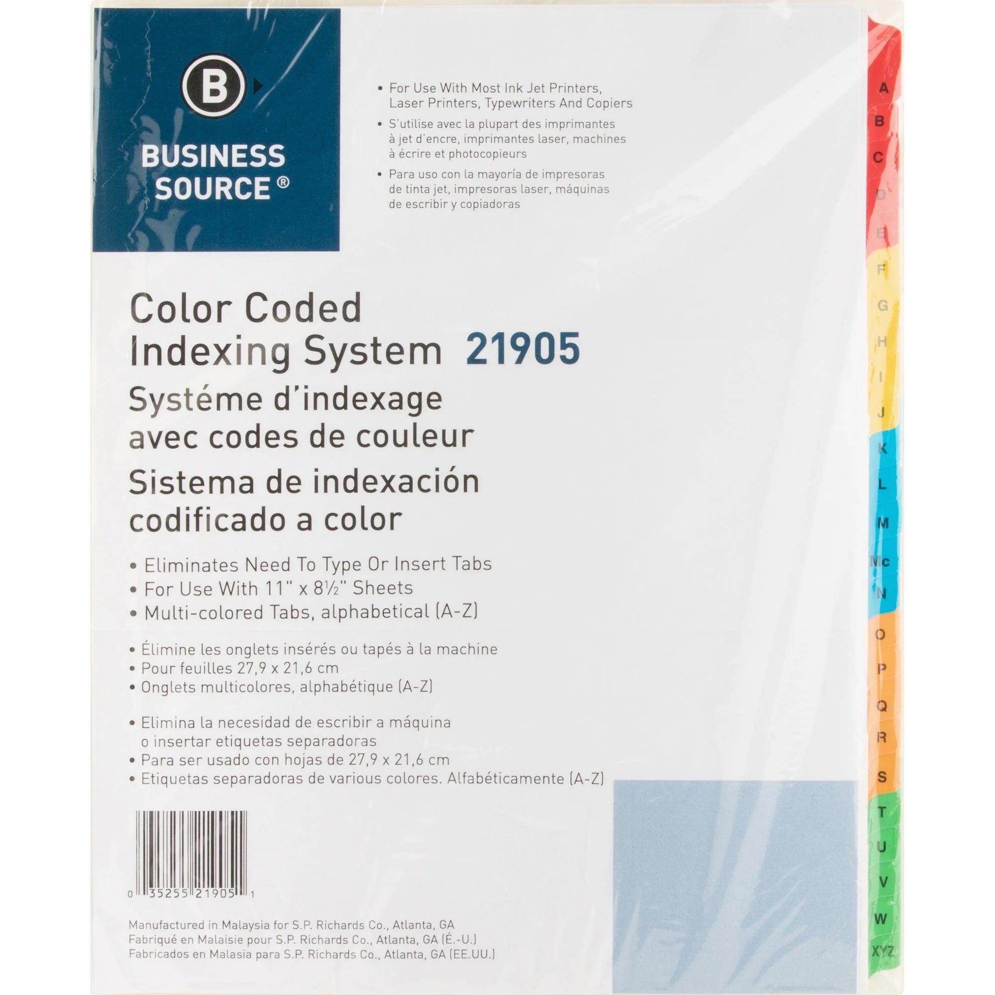 Business Source A-Z Printed Tab Dividers - 25/Set - 8.5’’ x 11’’ - White Mylar - Index Divider