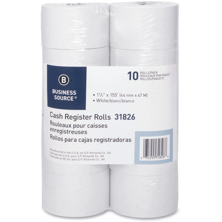Business Source Adding Machine Paper Rolls - 1-Ply 155’ - 10 - White - Register / Thermal Receipts