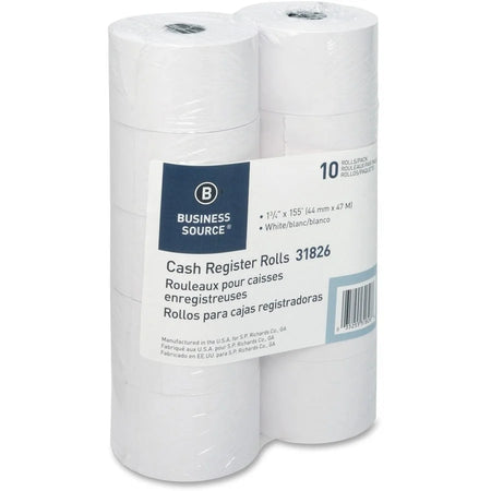 Business Source Adding Machine Paper Rolls - 1-Ply 155’ - 10 - White - Register / Thermal Receipts