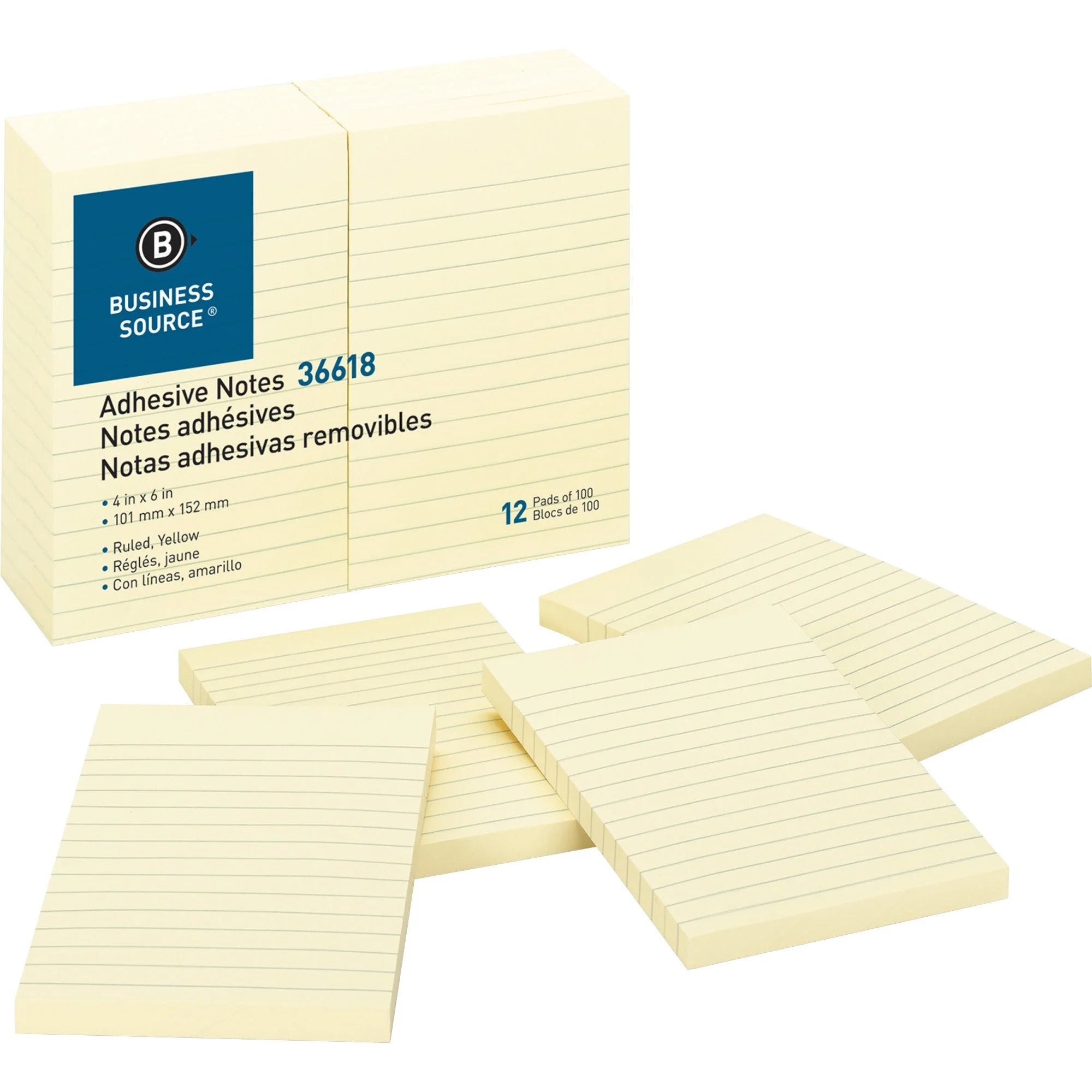 Business Source Adhesive Notes: 4x6 Yellow Ruled Flags 12-Pack - Notes & Dispensers