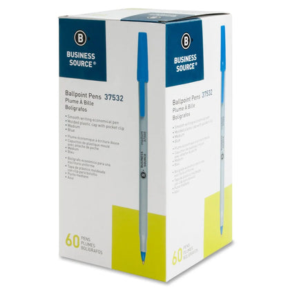 Business Source Ballpoint Stick Pens - Blue Ink Medium Point - 60