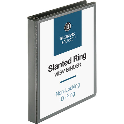 Business Source Basic D-Ring View Binder - 1’’ Capacity - Letter Size - Black Polypropylene - Presentation / Binders