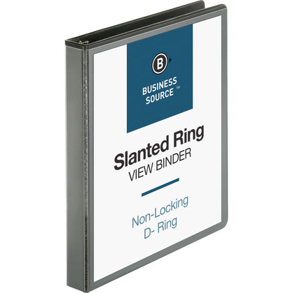 Business Source Basic D-Ring View Binder - 1’’ Capacity - Letter Size - Black Polypropylene - Presentation / Binders