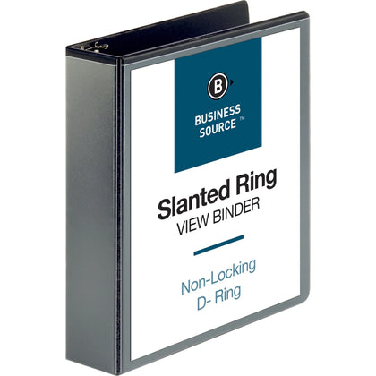 Business Source Basic D-Ring View Binder - 2’’ Capacity - Letter Size - Black Polypropylene - Clear Overlay