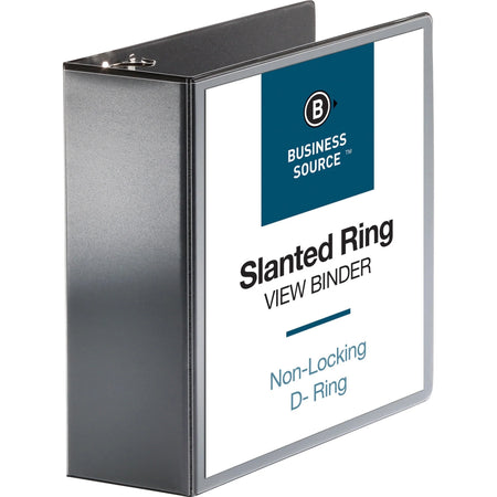 Business Source Basic D-Ring View Binder - 4’’ Capacity - Letter Size - Black Polypropylene - Clear Overlay