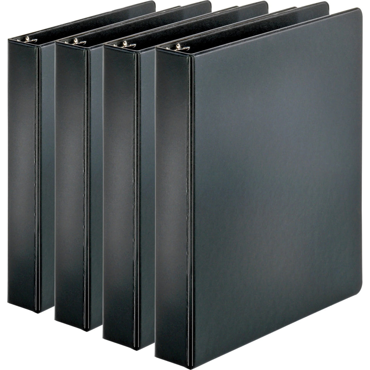 Business Source Basic Round Ring Binders - 1 1/2’’ Capacity - Letter Size - Black Sturdy - 4 Pack