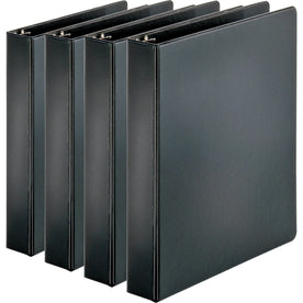 Business Source Basic Round Ring Binders - 1 1/2’’ Capacity - Letter Size - Black Sturdy - 4 Pack