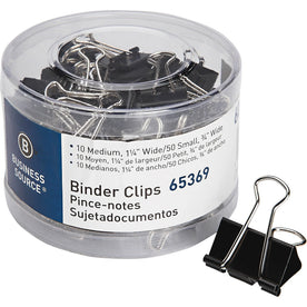 Business Source Binder Clips Set - Small/Medium - Black - 60/Pack - Bulldog