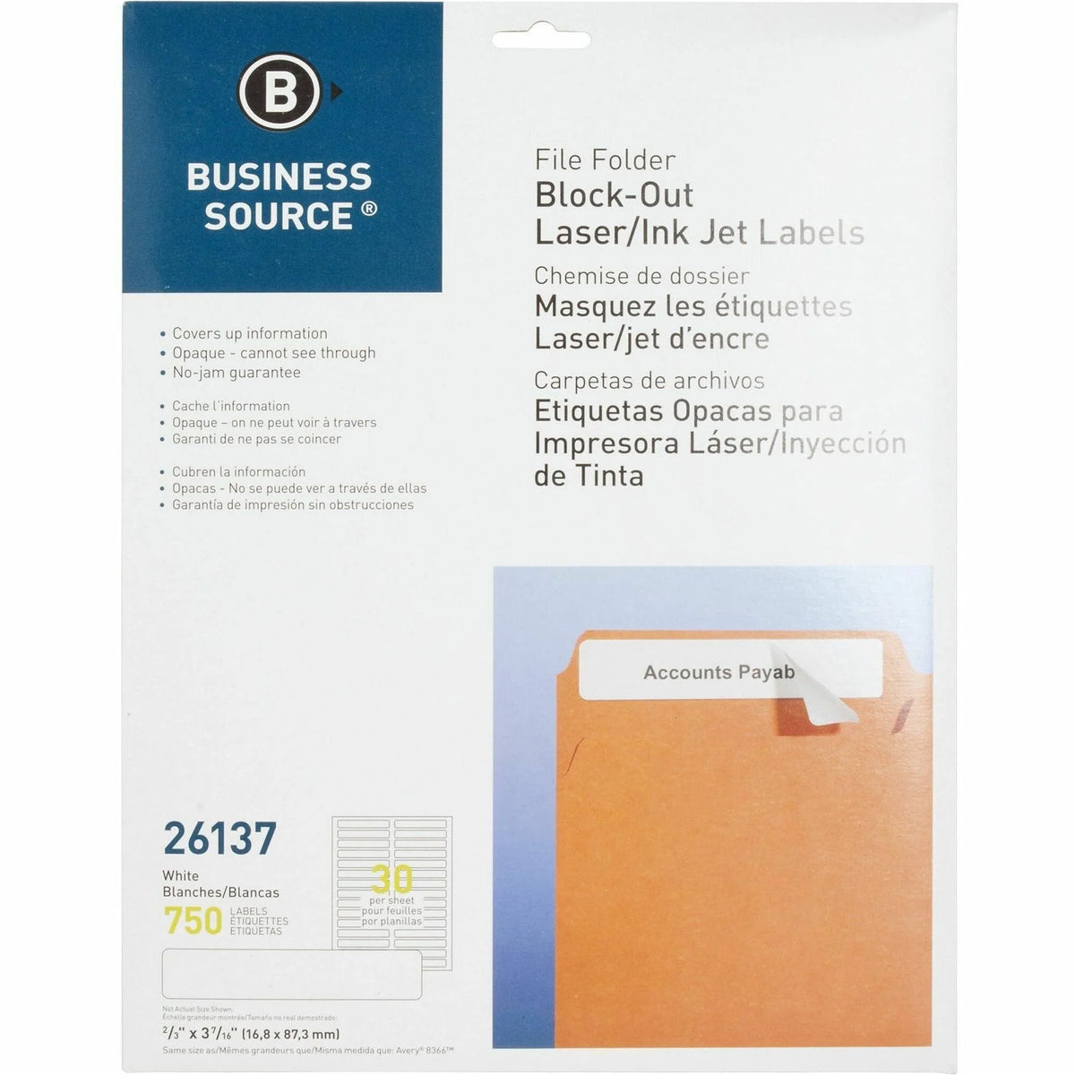 Business Source Block-out File Folder Labels - White Permanent Adhesive - 750 - Filing