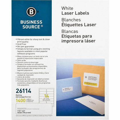 Business Source Bright White Address Labels - Premium Quality 1 1/3’’ x 4’’ 1400 - Shipping