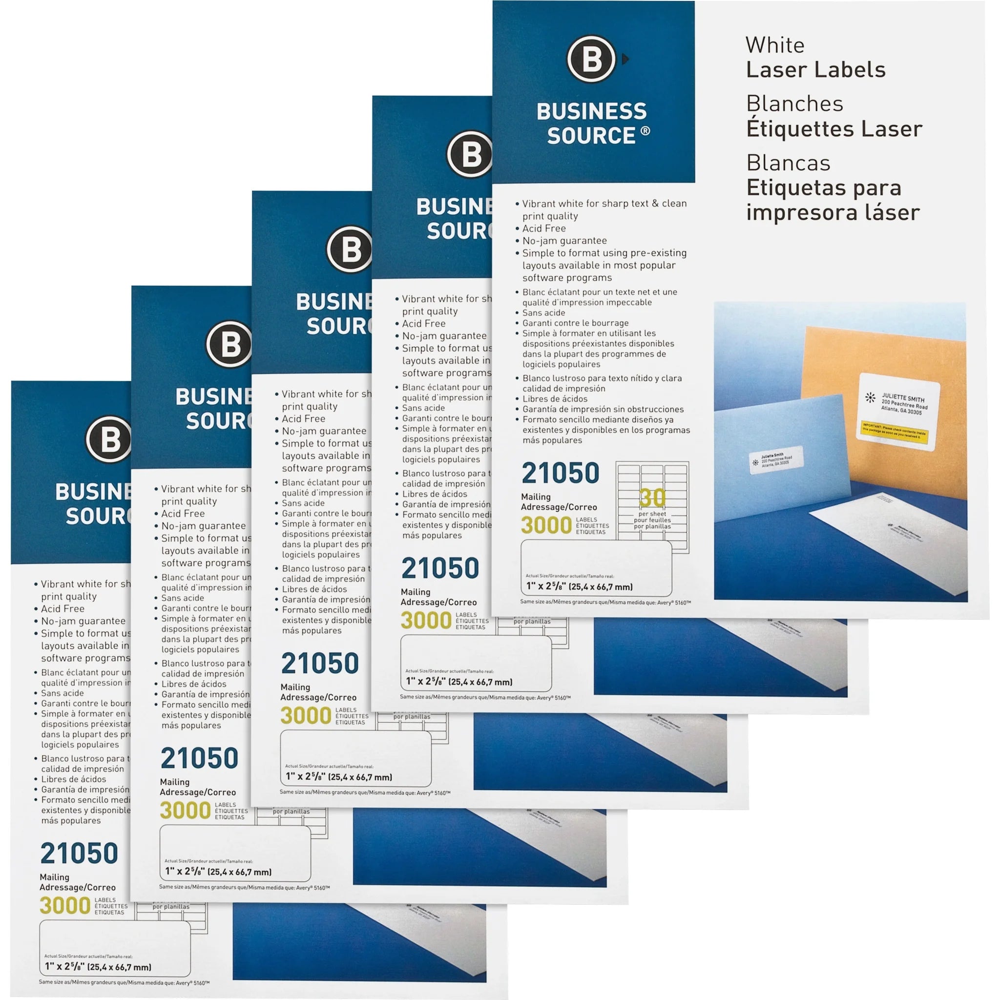 Business Source Bright White Address Labels - Premium Quality Jam-Free - 3000 - Shipping