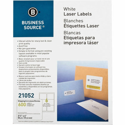 Business Source Bright White Address Labels - Premium Quality Jam-Free - 3 1/3’’ x 4’’ - 600 Pack - Shipping