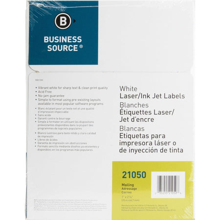 Business Source Bright White Premium-quality Address Labels - Rear