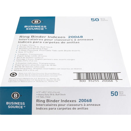 Business Source Buff Stock Ring Binder Indexes - Front