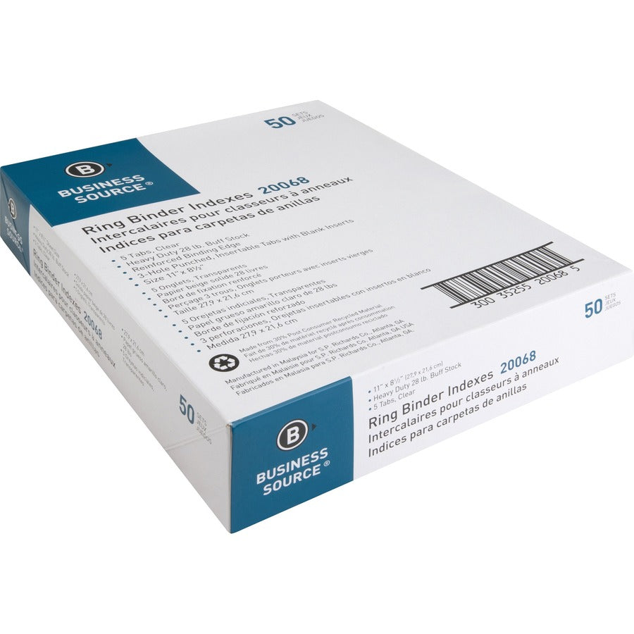 Business Source Buff Stock Ring Binder Indexes - Left