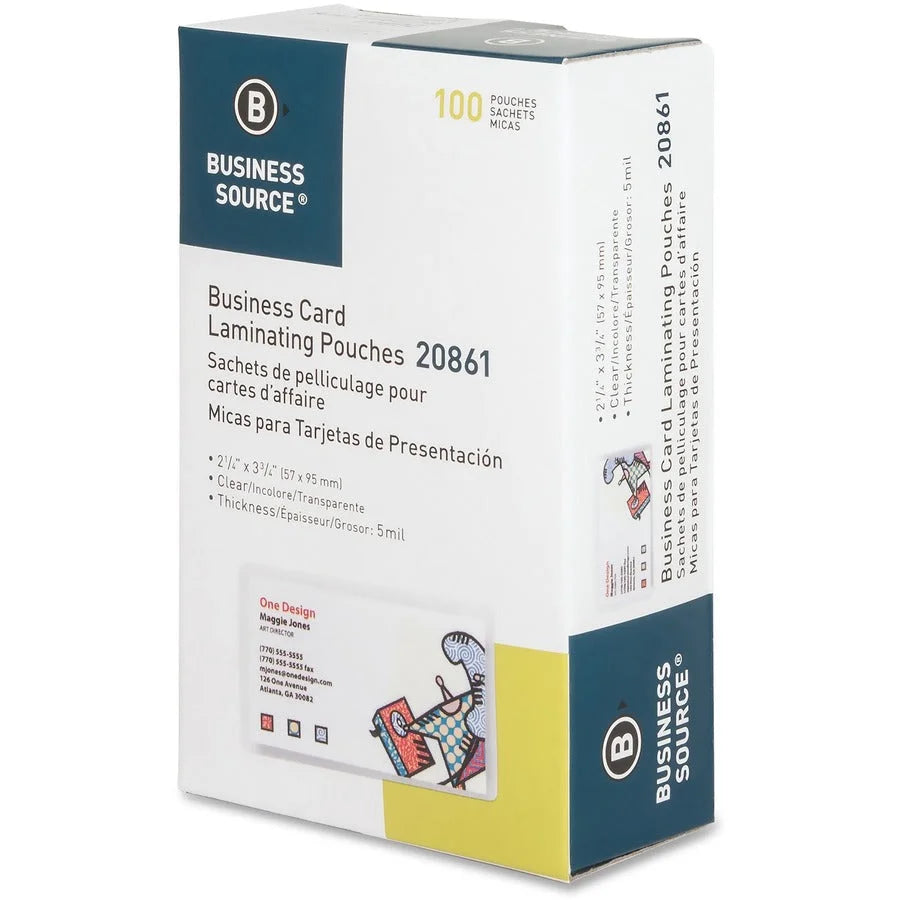 Business Source Card Laminating Pouches - 2.25’’ x 3.75’’ - 5 mil - 100/Box - Supplies