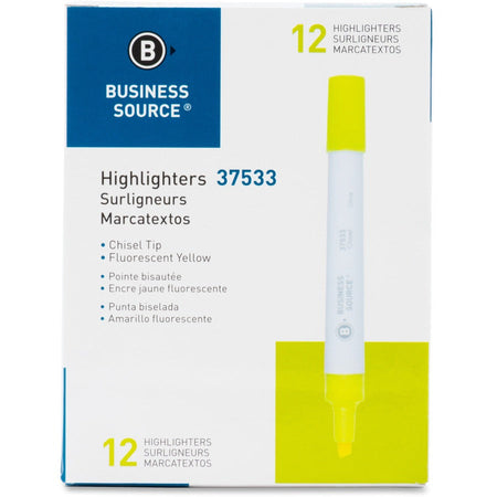 Business Source Chisel Tip Yellow Value Highlighter - Front