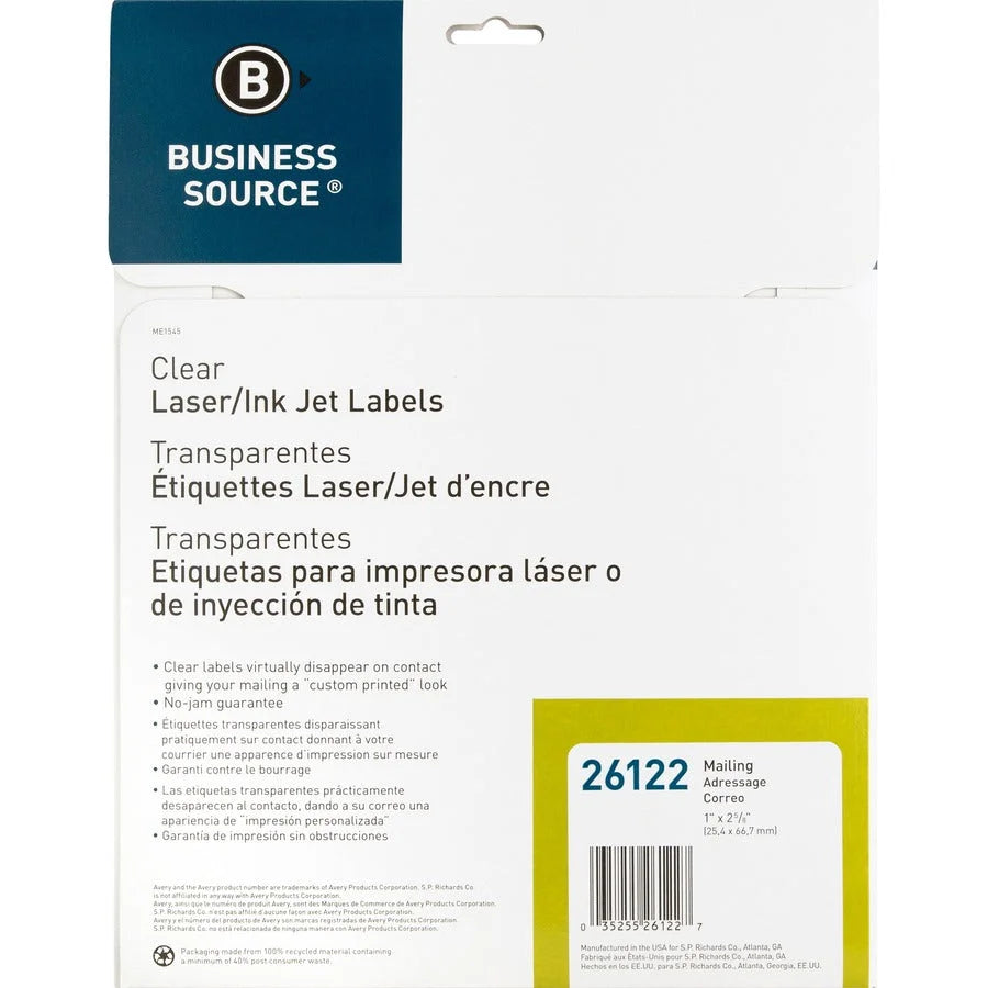 Business Source Clear Laser Mailing Address Labels - Permanent Adhesive - 750 Pack - Shipping