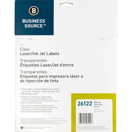 Business Source Clear Laser Mailing Address Labels - Permanent Adhesive - 750 Pack - Shipping